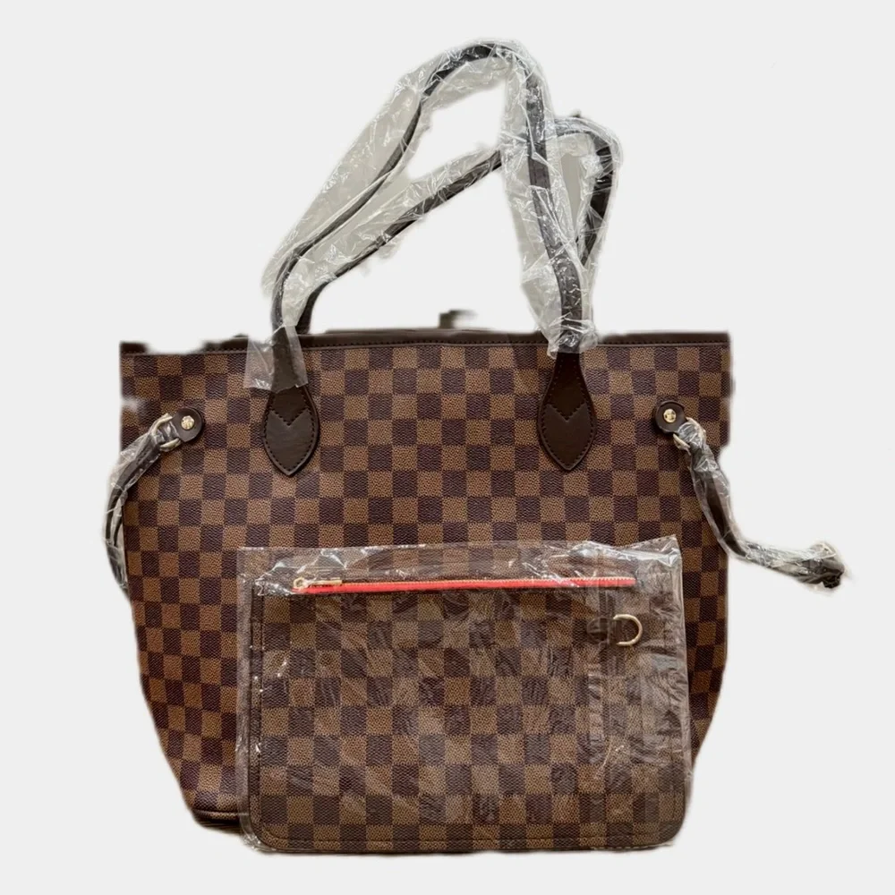 Checkered Brown Tote Bag - Picture 5 of 5